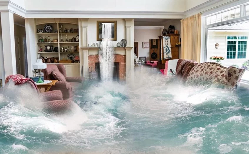 Living room being flooded