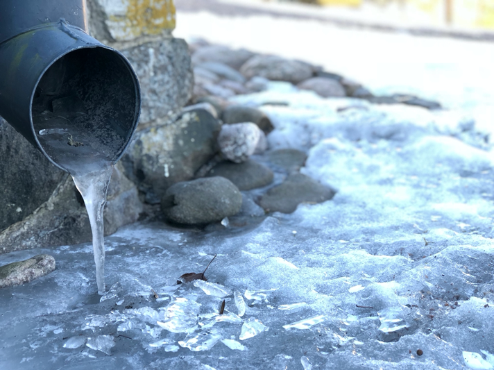Ice coming out of drainage pipe